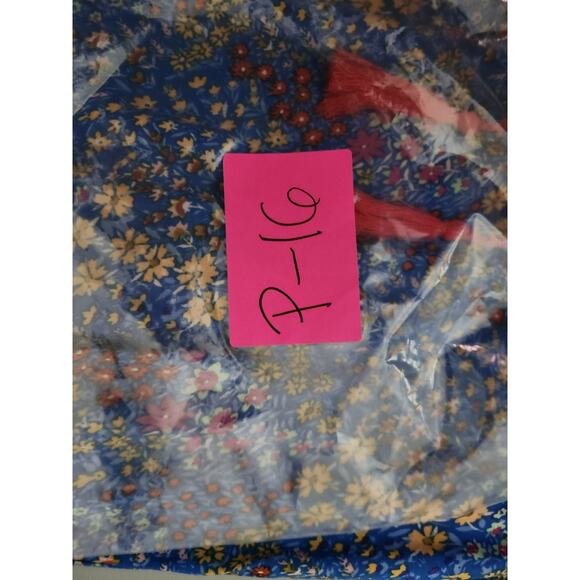 Savanna Jane Dress Size Medium Blue Floral Embroidered Lined Sleeveless Tassels - Picture 7 of 7